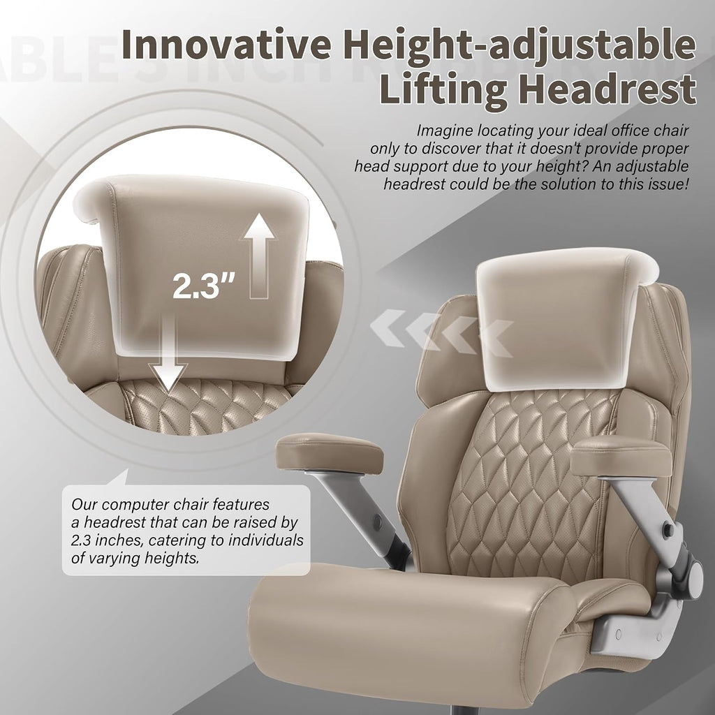 Big and Tall Office Chair 700lbs - Adjustable Headrest&Lumbar Support, 3D Flip Arms, Large Wheels &Heavy Duty Metal Base, Ergonomic High Back Computer Chair Desk Chair, Thick Padded Extra Wide Seat