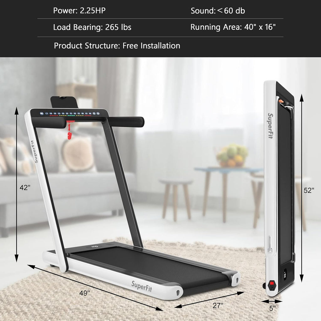 Goplus 2 in 1 Folding Treadmill with Dual Display, 2.25HP Superfit Under Desk Electric Pad Treadmill, Installation-Free, Blue Tooth Speaker, APP Control, Remote Control, Walking Jogging for Home