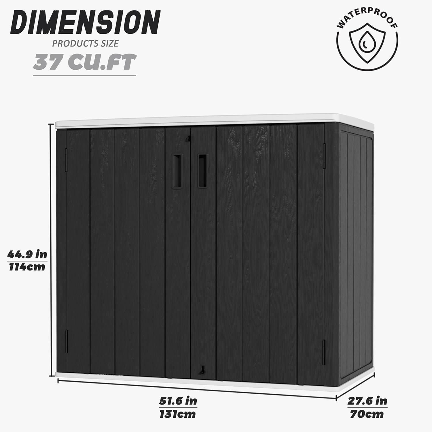 Mrosaa Large Outdoor Storage Box,Resin Sheds&Outdoor Storage Waterproof/Lockable,Outdoor Storage Cabinets for Balcony,Garage,Backyard (37Cu.ft-Black White)