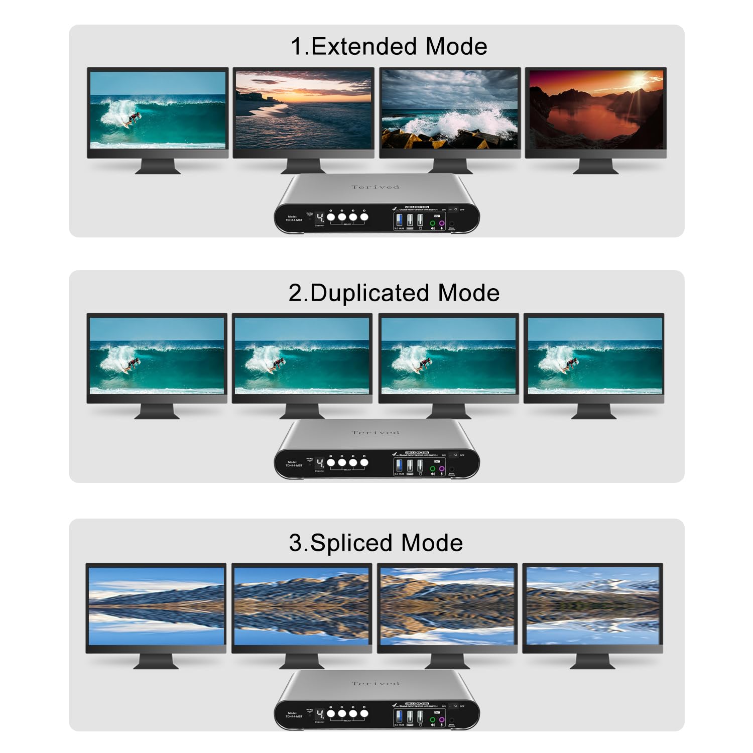 4 Computer 4 Monitors (2HDMI 2DP) MST KVM Switch 4K@60Hz, DP MST USB 3.0 Quad Monitor, Hotkey and Wire Remote, Aluminum Shell, Digital Display, Audio/Mic, HDR10 with Cables (Windows)