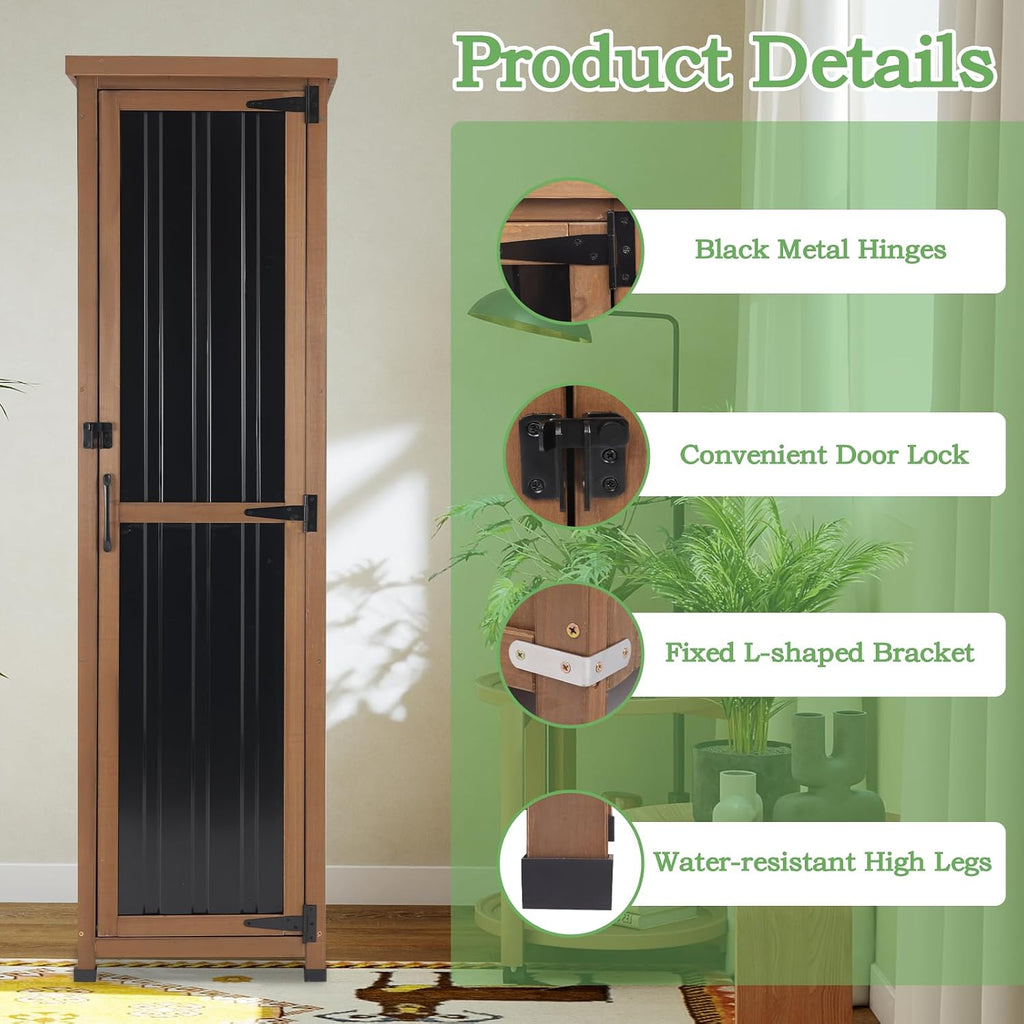 62' H Outdoor Corner Storage Cabinet with Lockable Doors, Outdoor Indoor Small Storage Cabinet with Metal Top, 3 Adjustable Shelves for Patio, Porch, Entryway or Small Spaces