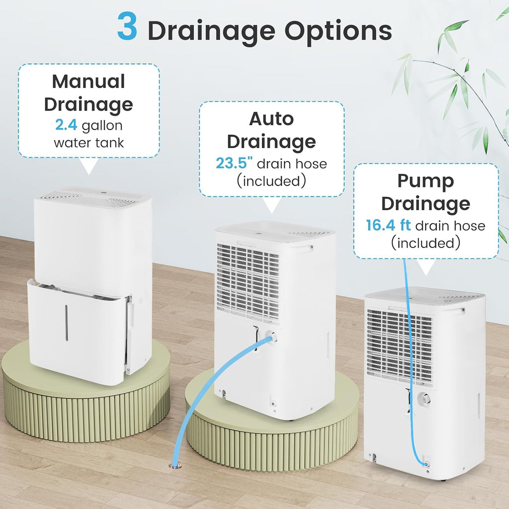 DORTALA 150 Pints Dehumidifier for 7000 Sq.Ft Large Rooms, Basement, Bathroom, Home Dehumidifier with Pump, Drain Hose, 2 Modes, 24H Timer, 2.4 Gal Water Tank, Auto Defrost, White