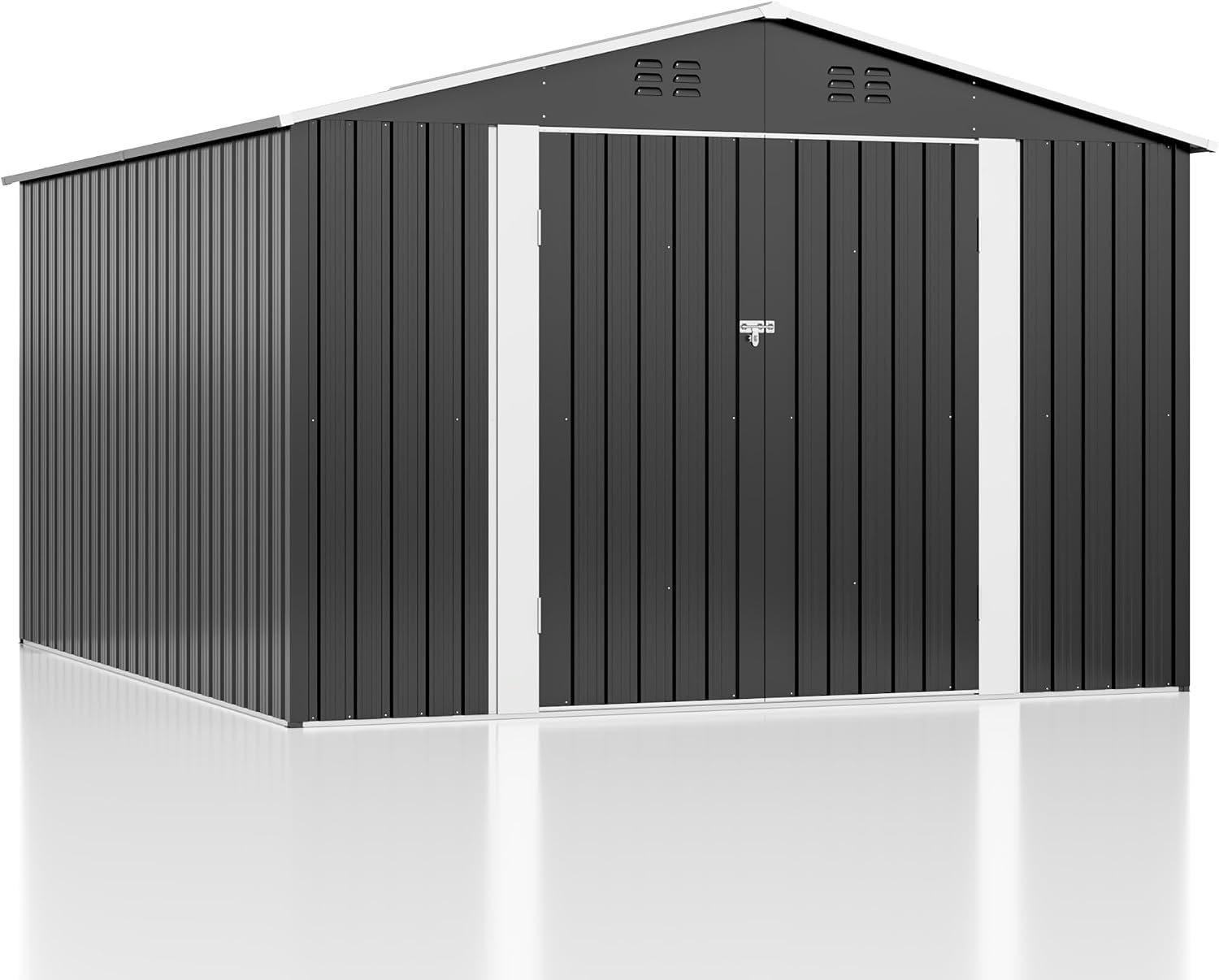 AirWire 10x10 FT Storage Shed, Garden Shed with Updated Frame Structure and Lockable Doors, Metal Tool Sheds for Backyard Garden Patio Lawn, Grey