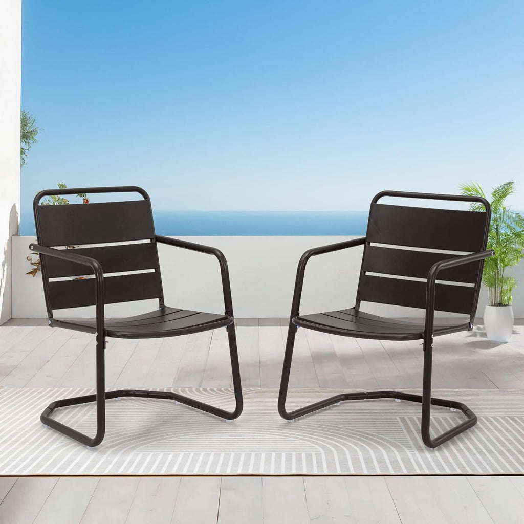 MELLCOM Patio Chairs Set of 2, Small Patio Furniture Set - 2 C-Spring Metal Chairs, Outdoor Bistro Set for Balcony, Front Porch, Poolside, Garden, Deck, Indoor, Black