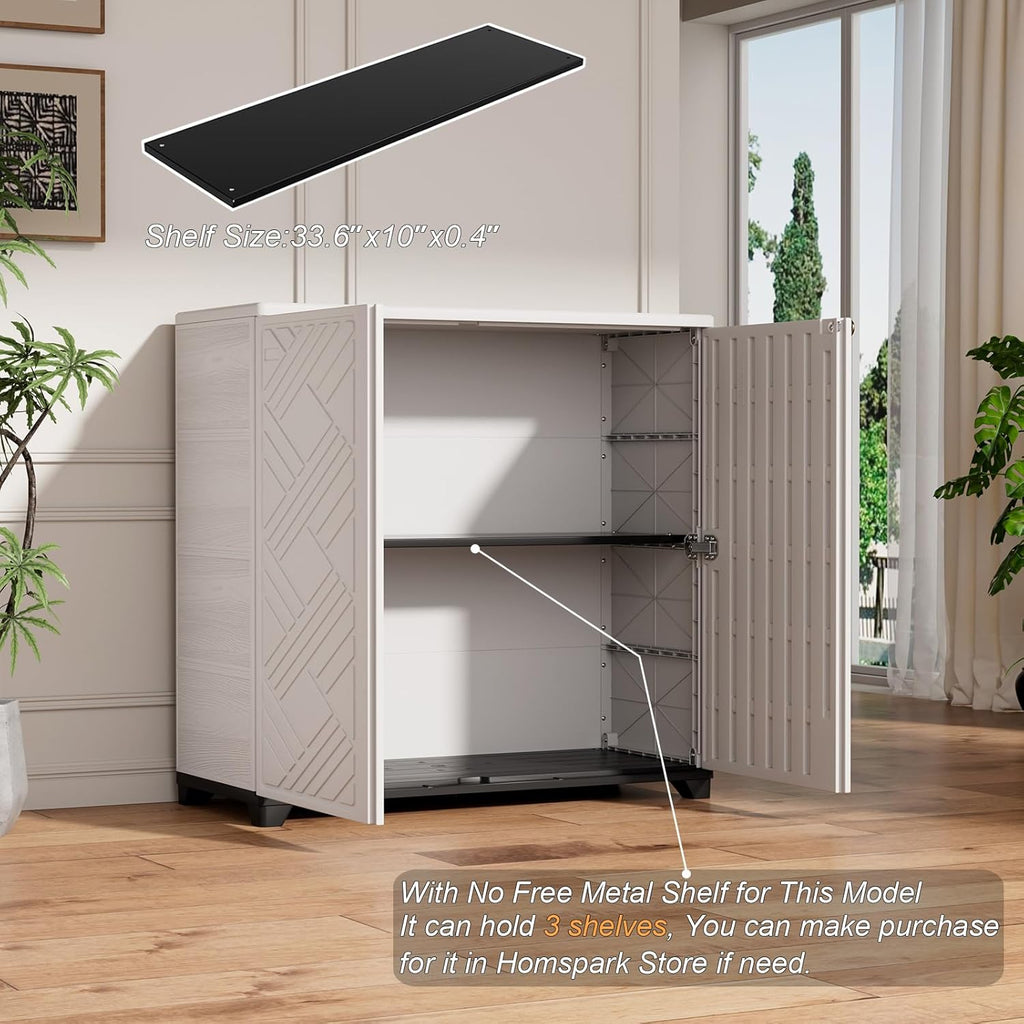 HOMSPARK Indoor/Outdoor Storage Cabinet with Doors, 34'x15'x34' HDPE Plastic Storage Box for Bedroom, Bathroom, Living Room, Balcony, Multi-Purpose for Daily Tools, White