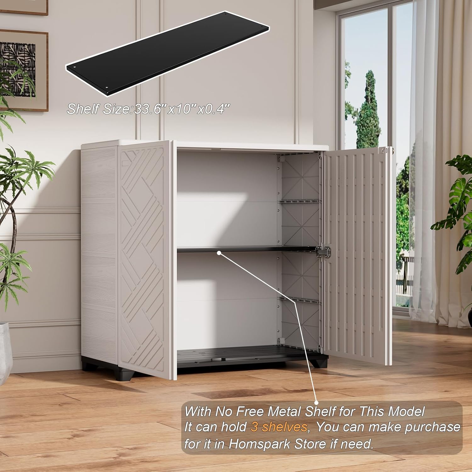 HOMSPARK Indoor/Outdoor Storage Cabinet with Doors, 34'x15'x34' HDPE Plastic Storage Box for Bedroom, Bathroom, Living Room, Balcony, Multi-Purpose for Daily Tools, White
