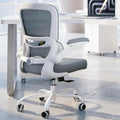 TRALT Ergonomic Office Chair - Desk Chair with Adjustable Lumbar Support Computer Chair - Mesh Comfy Chair with Flip-up Armrests - Gaming Chairs for Adults Home Office (Leather, Grey)