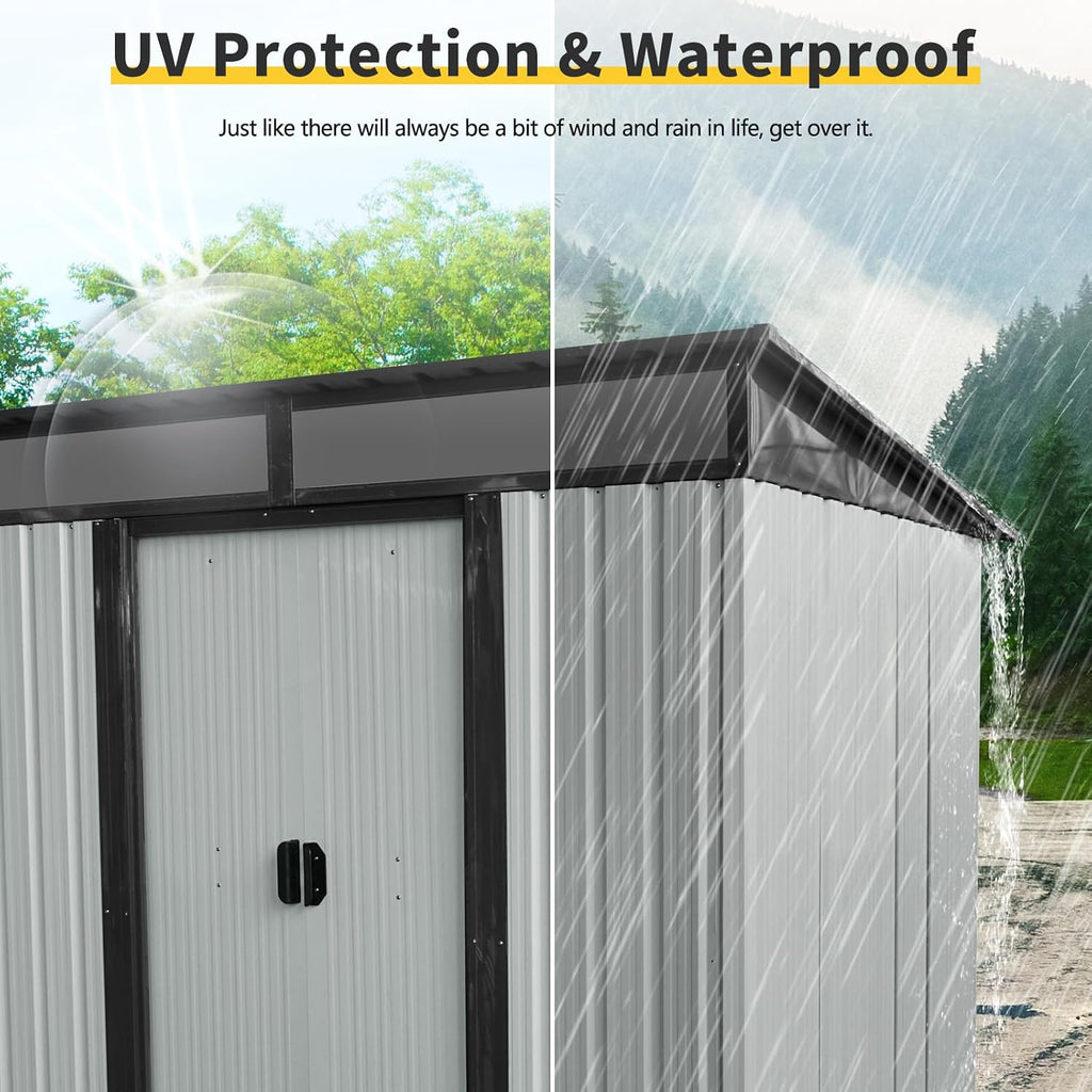 Ball & Cast 6x5 FT Outdoor Metal Storage Shed,Waterproof Garden Organizer Tool House with Lockable Sliding Doors and Transparent Plate,Aluminum Backyard Cabinet W/Ventilation,for Bike,White+Black