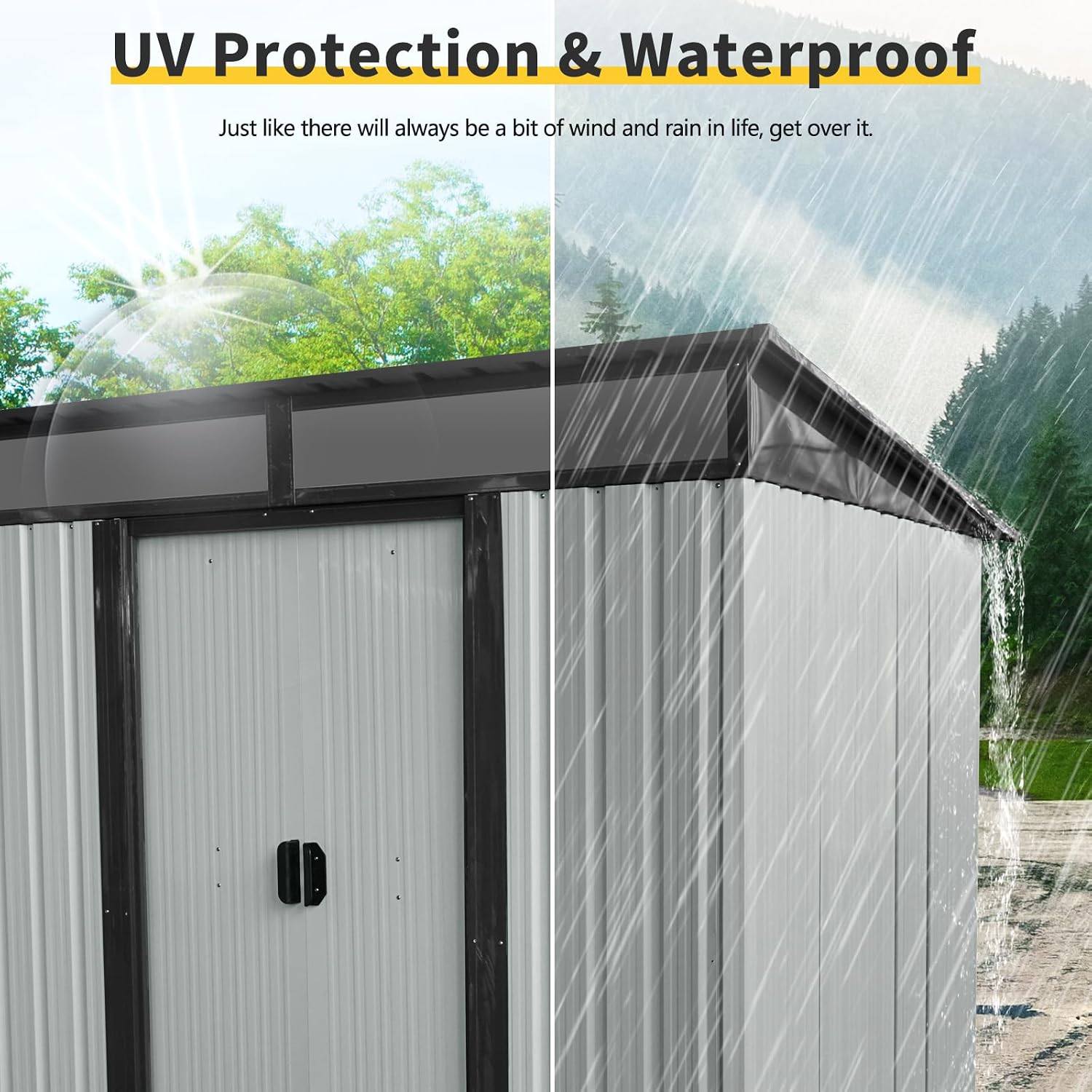 Ball & Cast 6x5 FT Outdoor Metal Storage Shed,Waterproof Garden Organizer Tool House with Lockable Sliding Doors and Transparent Plate,Aluminum Backyard Cabinet W/Ventilation,for Bike,White+Black