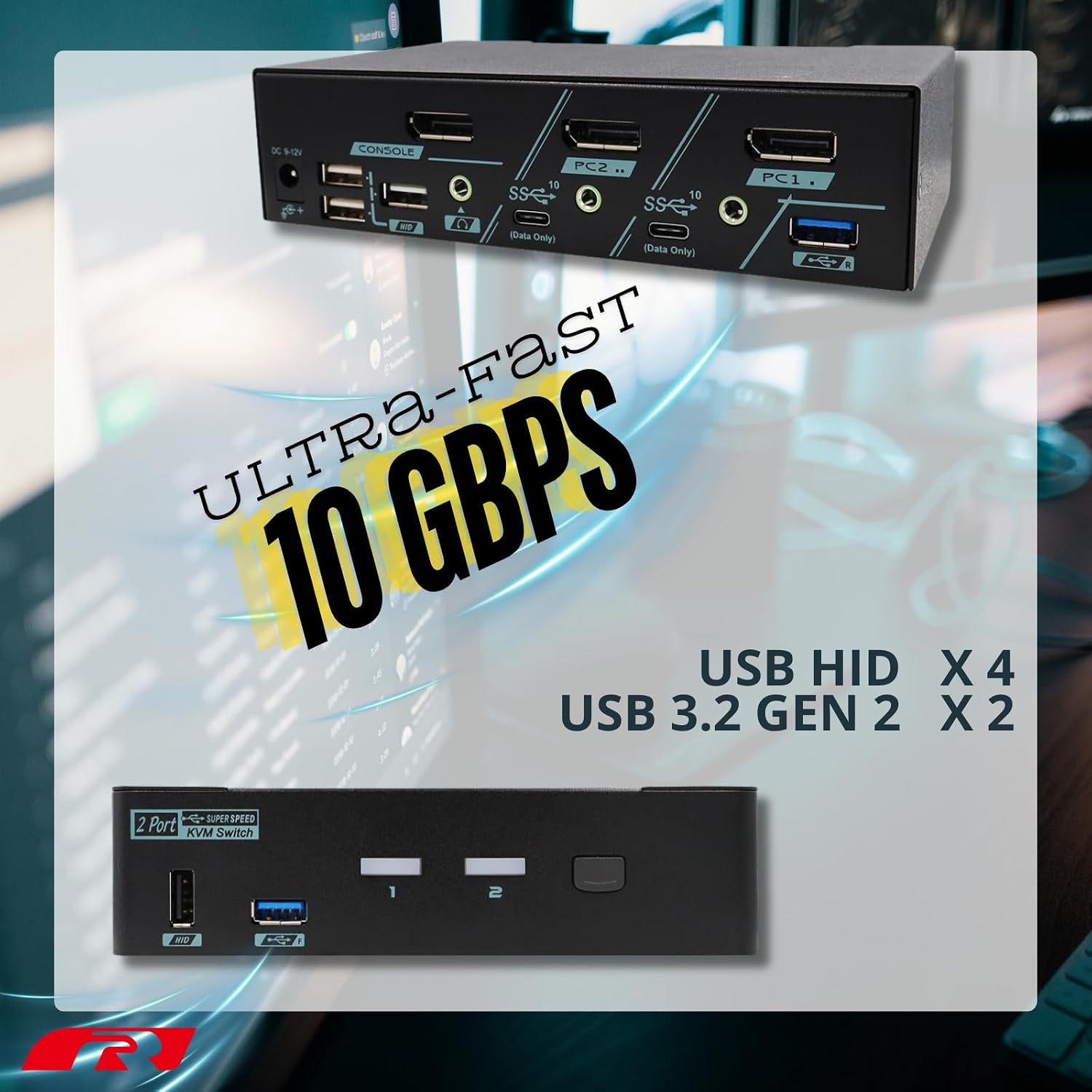8K DisplayPort 1.4 KVM Switch for 2 Computers 1 Monitor, USB 3.2 Gen 2 (10 Gbps), HDCP 2.2 Compliant, EDID Emulator, HDR, Deep Color, Plug & Play, Ideal for Office and Gaming, PAAG-ET3112B