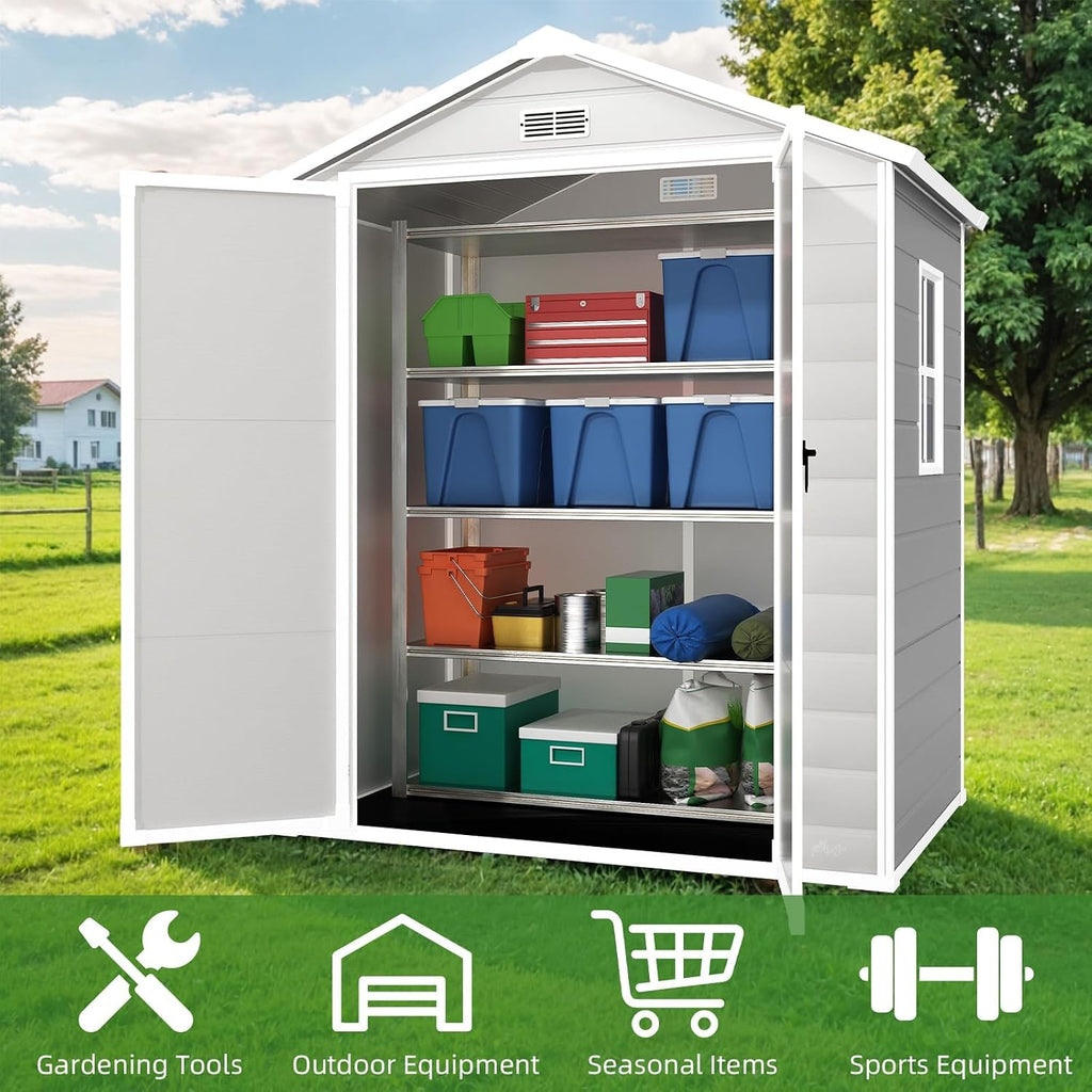 Outdoor Storage Shed 6 x 4.4 FT, Heavy-Duty Resin Tool Shed with Reinforced Floor, Lockable Door & Vent, Weather-Resistant Garden Shed for Lawn Equipment & Bikes (Gray)