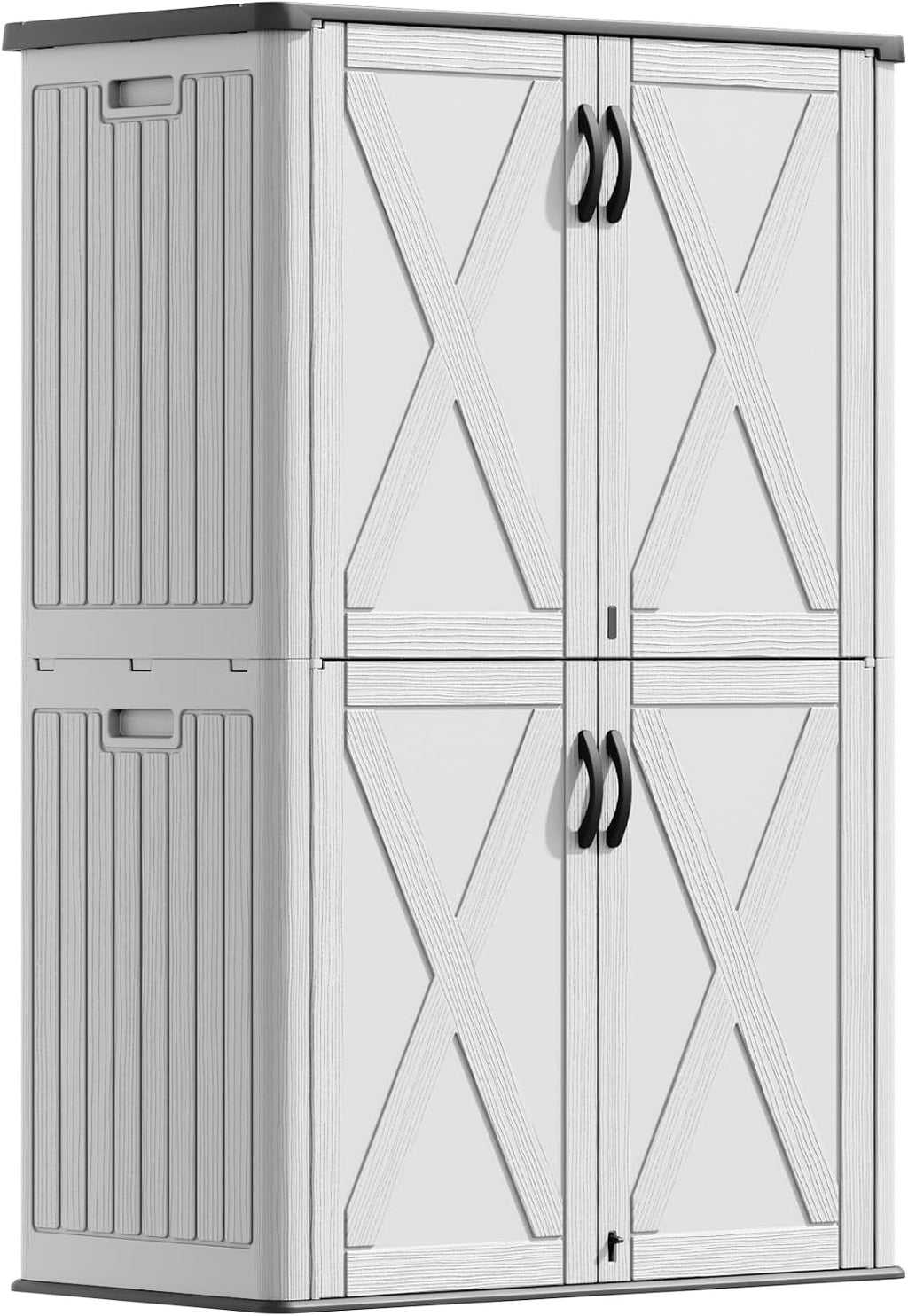 Devoko 50 Cu.ft Outdoor Storage Cabinet - Vertical Resin Storage Shed - Holds Patio Furniture, Pool Toys, Garden Tools (White) Shelf Not Included
