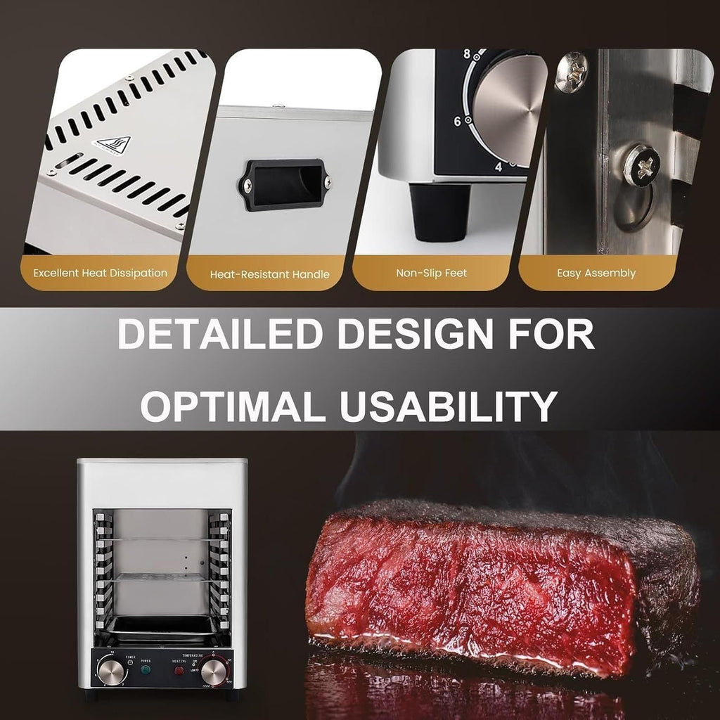 Electric Steak Broiler, Steak Grill,Electric Steak Grille,Built-in Oven, Steak Broiler, Indoor Stainless Steel Steak,1700w,- Digital Timer, Convection and 8 Modes, Ideal for Pizza and Meats