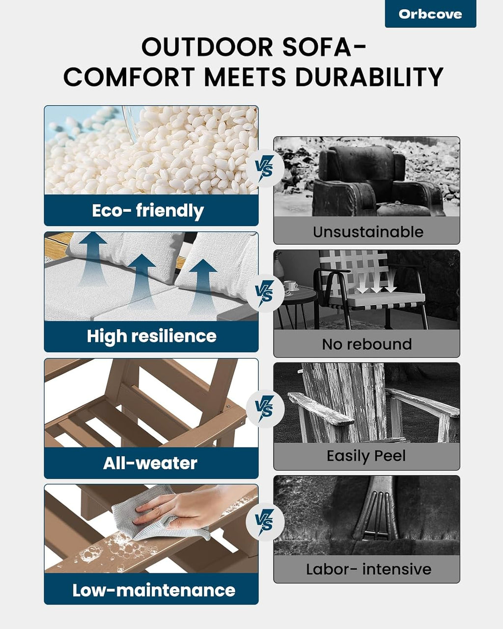 3 Piece Patio Furniture Set, HDPE Wood Grain Outdoor Loveseat and Coffee Table, Patio Conversation Set with Cushions for Porch, Lawn, Garden (Teak