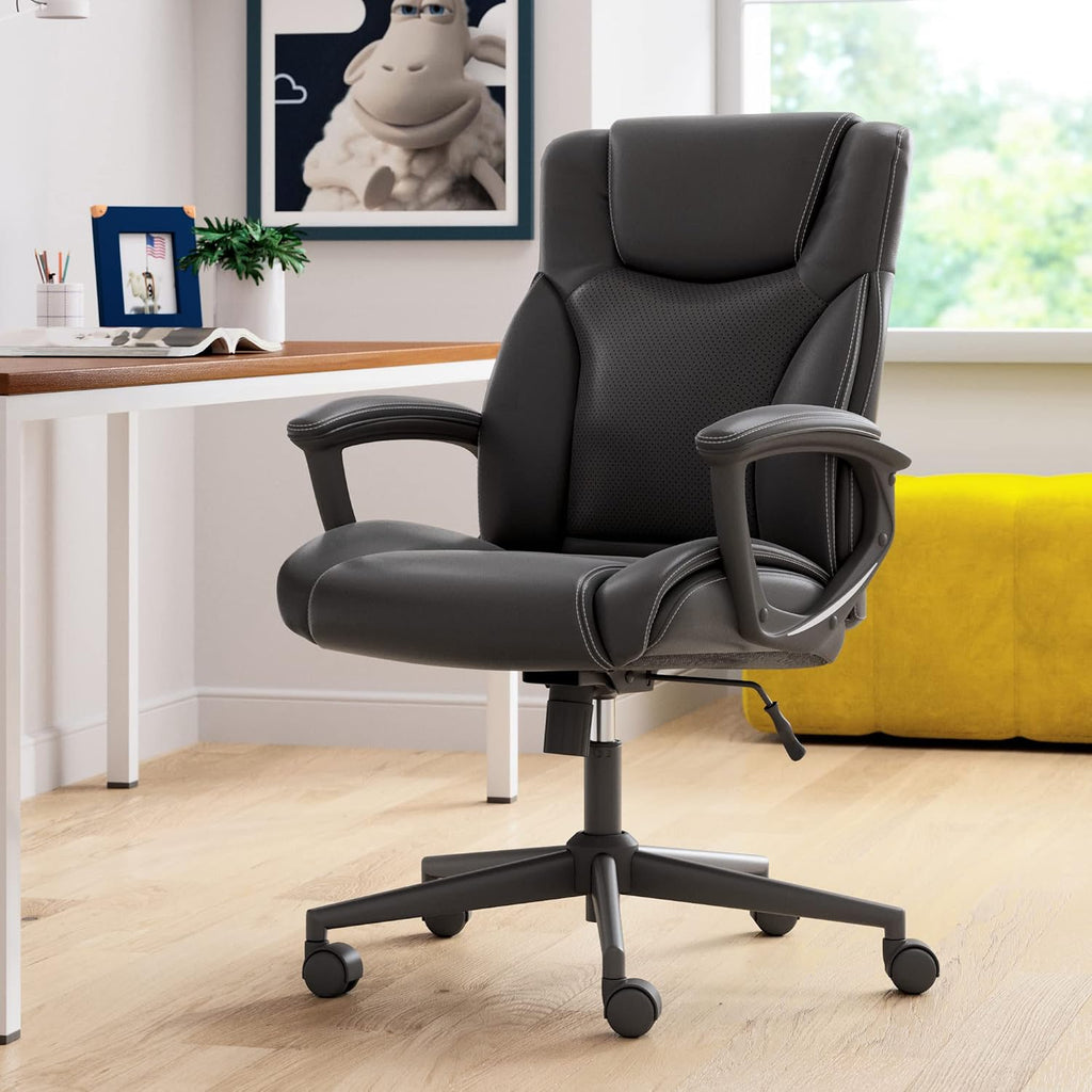 Serta Connor Executive Office Chair, Ergonomic Computer Chair with Layered Body Pillows, Contoured Lumbar, Adjustable Seat Height, Bonded Leather, Black