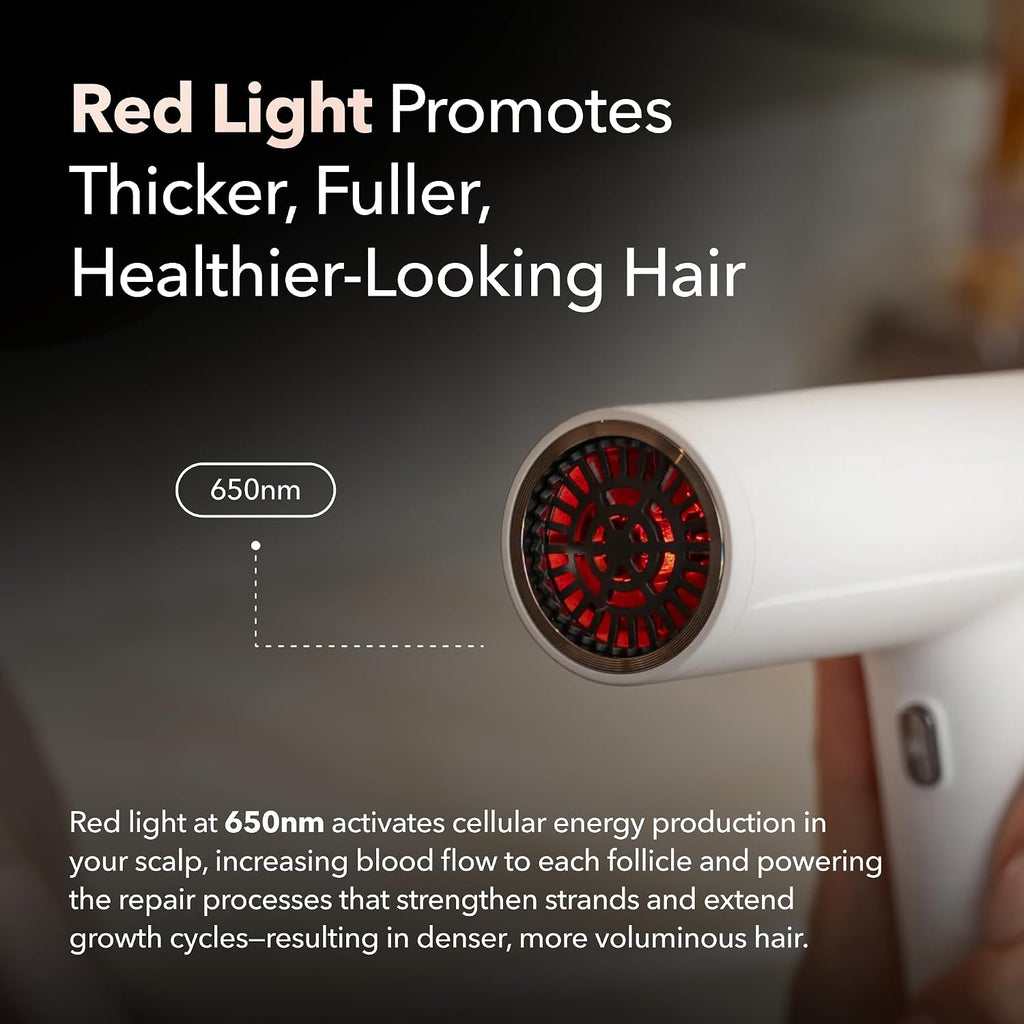 SRILabs DryQ 'Smart' Hair Dryer – White Edition – Super Lightweight, Foldable – Powerful, Quiet Motor – Infrared & Ionic Technology – 3 Magnetic Attachments – Heat Control with Locking Switch
