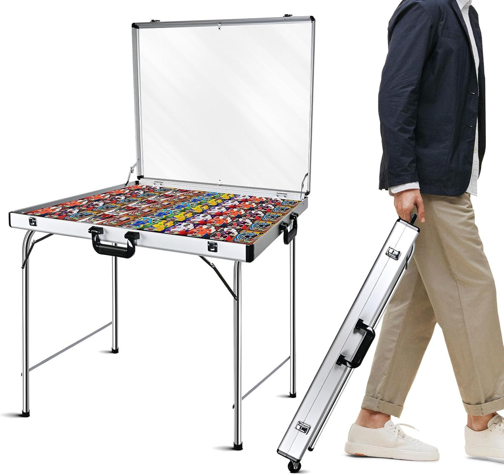 Trade Show Display Case for Cards 34' x 22' Aluminum Portable Locking Display Case with Wheels and Foldable Stand, Clear Acrylic Top Tabletop Showcase for Jewelry, Collectible & Sports Cards