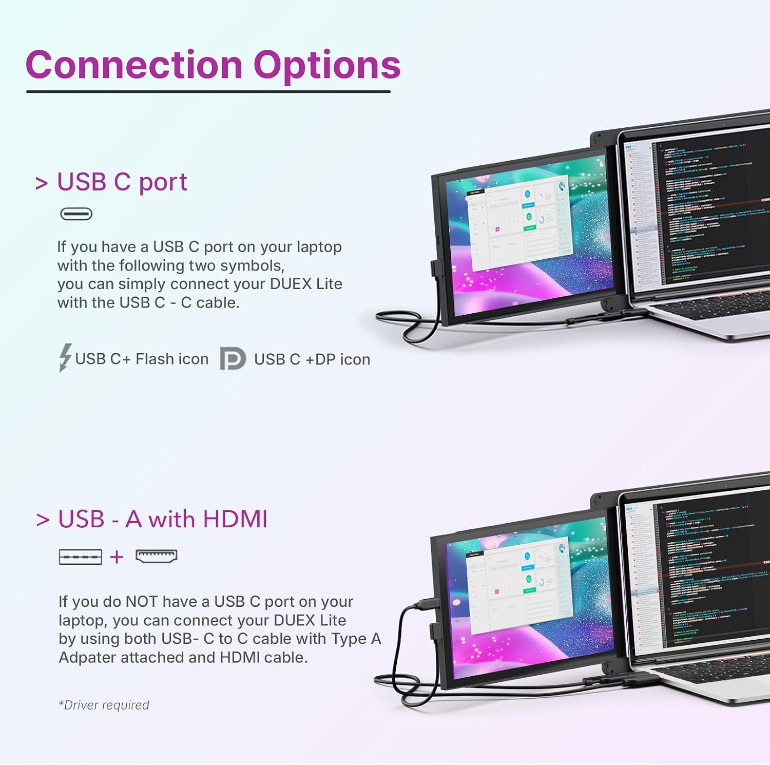 Duex Plus DS New Mobile Pixels Portable Monitor for Laptops(2026 Upgraded), 13.3' Full HD IPS Laptop Screen Extender, USB C/HDMI Powered Plug and Play, Windows/Mac/Android/Switch Compatible
