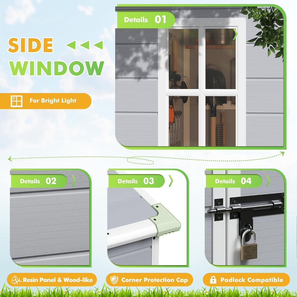 Devoko 6x4 FT Outdoor Storage Shed - Waterproof Plastic Resin Garden Shed with Lockable Door & Floor, for Backyard, Patio, Lawn & Pool Tools