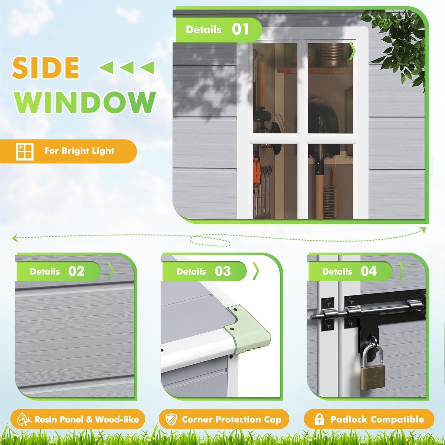 Devoko 6x4 FT Outdoor Storage Shed - Waterproof Plastic Resin Garden Shed with Lockable Door & Floor, for Backyard, Patio, Lawn & Pool Tools