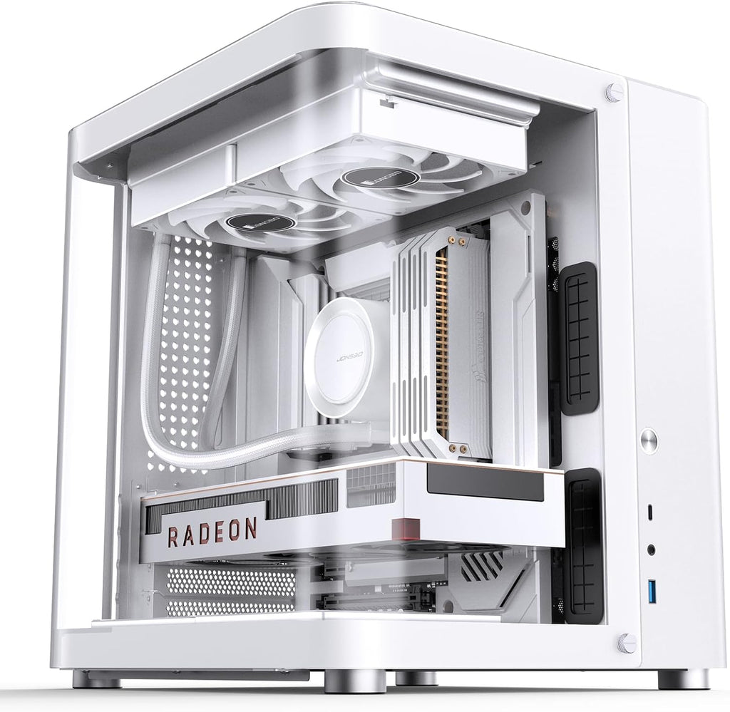 JONSBO TK-1 White Micro ATX Mini Tower Computer CASE, Hyperboloid Glass Design, Separated Cabinet Structure, Al Alloy Shell Matx Desktop PC Case, Support ATX Power supply/240 AIO, White