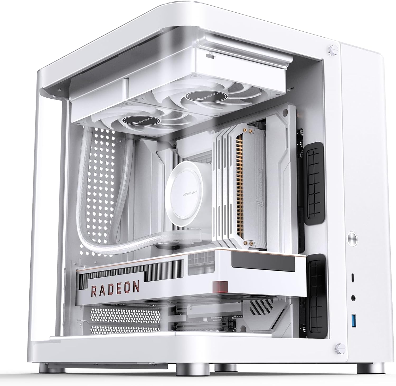 JONSBO TK-1 White Micro ATX Mini Tower Computer CASE, Hyperboloid Glass Design, Separated Cabinet Structure, Al Alloy Shell Matx Desktop PC Case, Support ATX Power supply/240 AIO, White