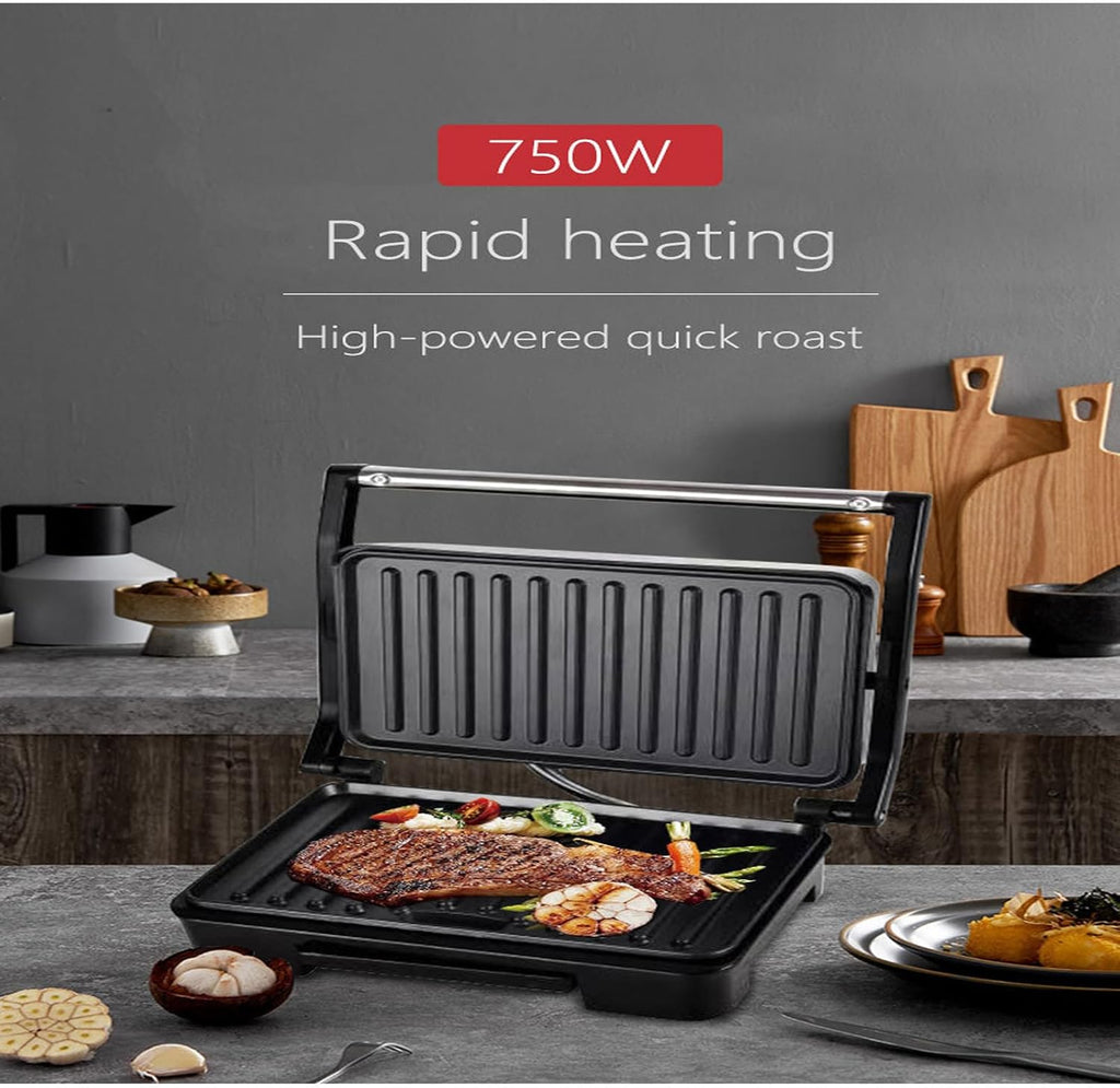 Electric Indoor Grill for Steak Lovers, Smokeless Indoor Grill, Non-Stick Cooking, Stainless Steel, Black