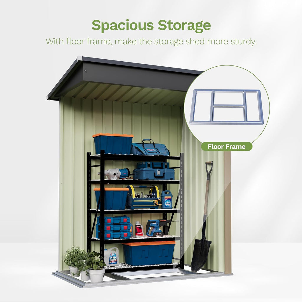 Patiowell 5x3 FT Outdoor Storage Shed with Floor Frame, Small Metal Garden Sheds with Sloping Roof and Lockable Door, Waterproof Patio Tool Shed for Backyard Garden Lawn, Brown
