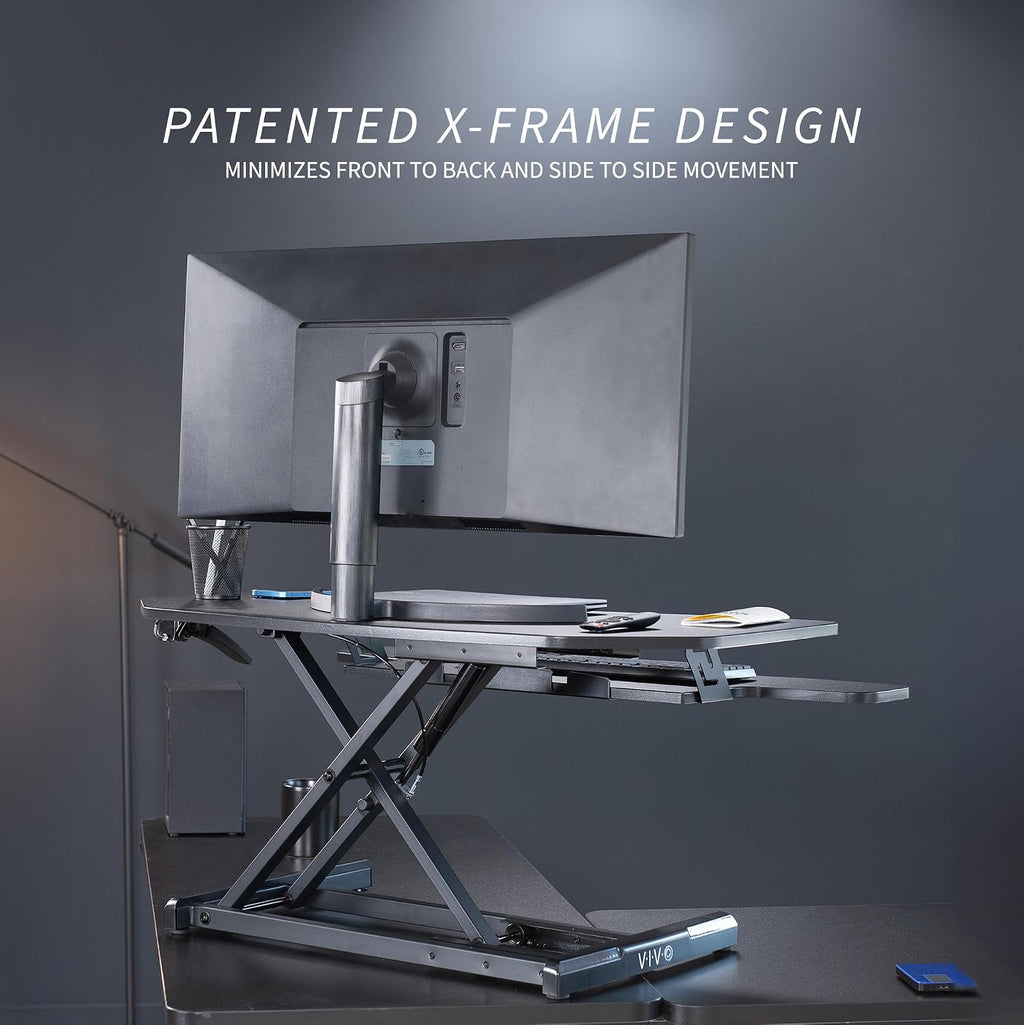 VIVO Corner Height Adjustable 38 inch Standing Desk Converter, Quick Sit to Stand Tabletop Dual Monitor Riser Workstation, DESK-V037MC