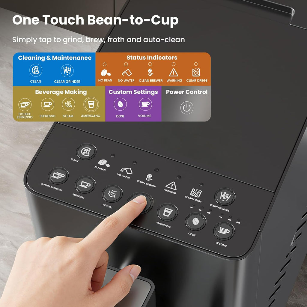 Kismile Automatic Espresso Machine, 20 Bar Espresso Machine with Grinder, Customizable Coffee Volume, Cappuccino Machines with Milk Frother, One-Touch Americano and Lattes for Home/Office