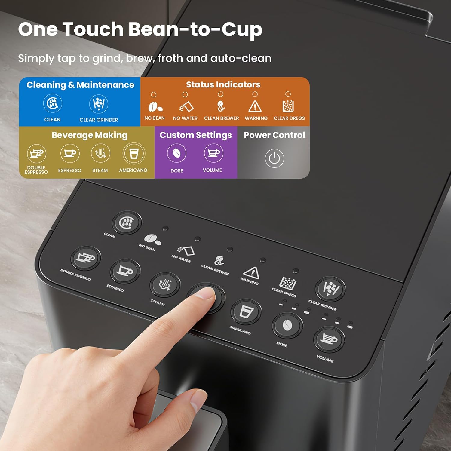 Kismile Automatic Espresso Machine, 20 Bar Espresso Machine with Grinder, Customizable Coffee Volume, Cappuccino Machines with Milk Frother, One-Touch Americano and Lattes for Home/Office