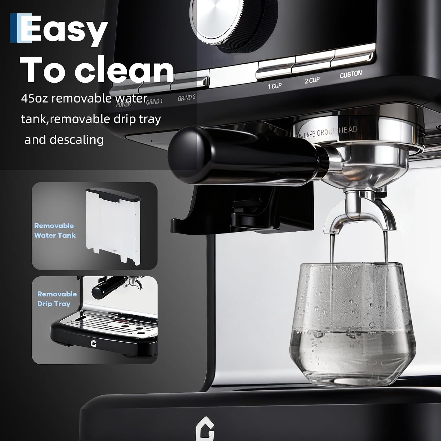 TROPOW Espresso Machine with Grinder - 20 Bar Pressure Professional, Stainless Steel Coffee Maker with Milk Frother, 1.5l Removable Water Tank for Latte, Cappuccino, Home & Office