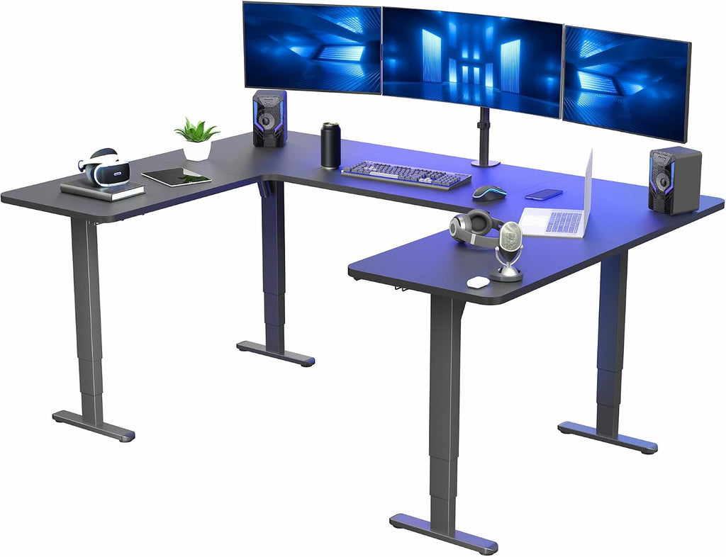 VIVO Large U-Shaped 83 x 60 in Electric Standing Desk, Memory Height Adjustment, Black Top Black Frame, DESK-E4UBB