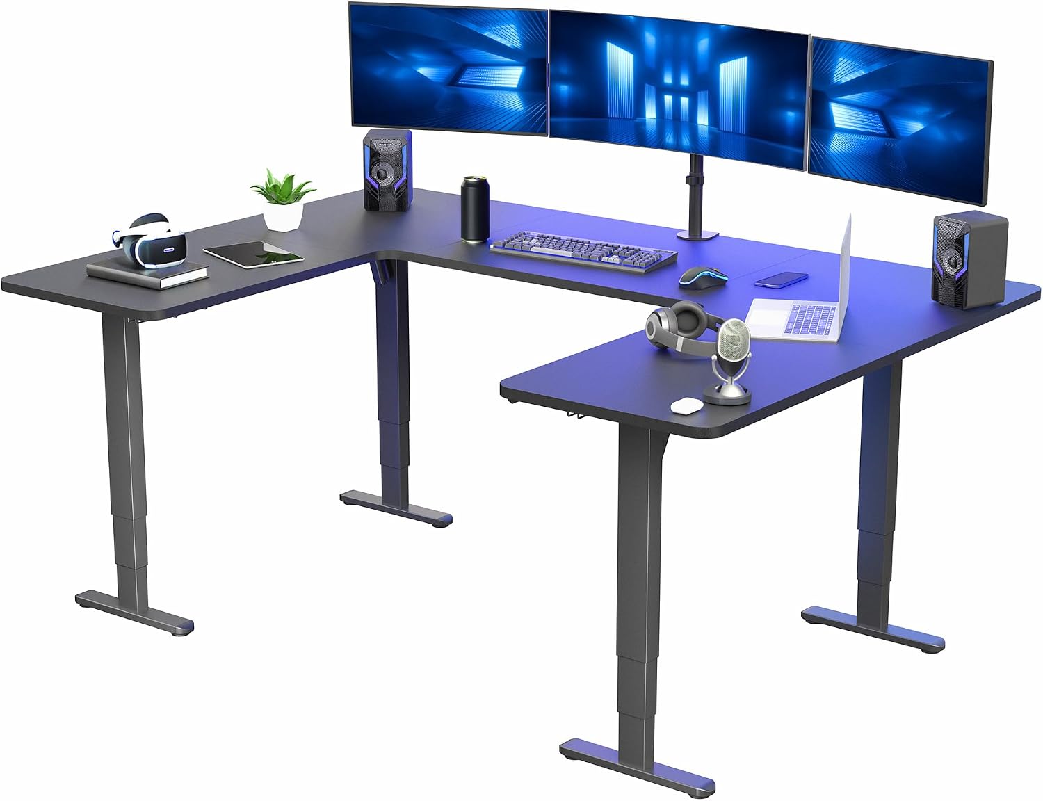 VIVO Large U-Shaped 83 x 60 in Electric Standing Desk, Memory Height Adjustment, Black Top Black Frame, DESK-E4UBB