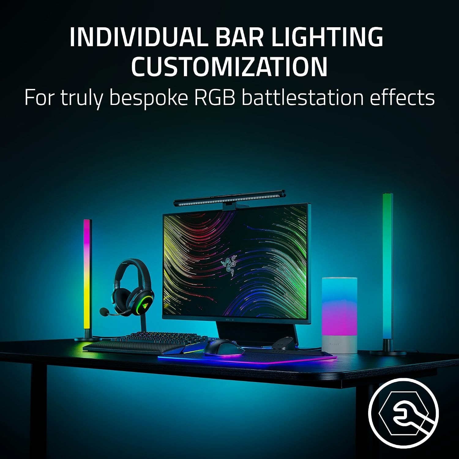 Razer Aether Standing Light Bars: Front & Back Lighting - Individual Bar Customization - Single USB C Cable - Chroma RGB - Works with Alexa, Google Home - Razer Gamer Room App for Unified Control