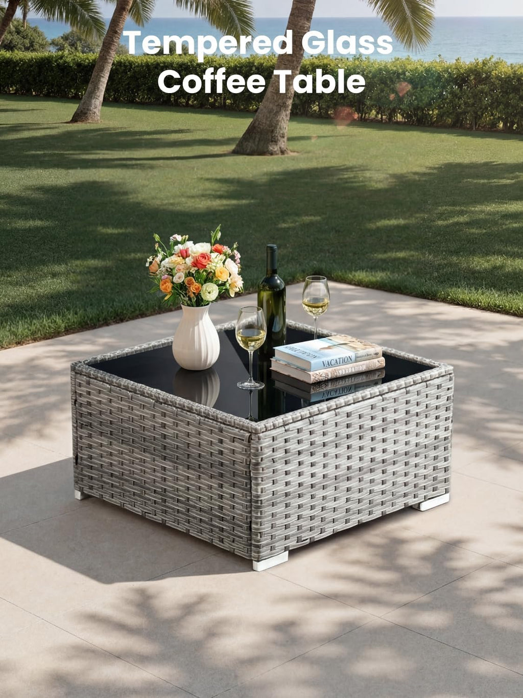 ovios Outdoor 5 Piece Coversation Set with Coffee Table,Sectional Patio Furniture Set with All-Weather Wicker Sofa,Modern Outside Couch for Balcony Backyard Pool, Grey