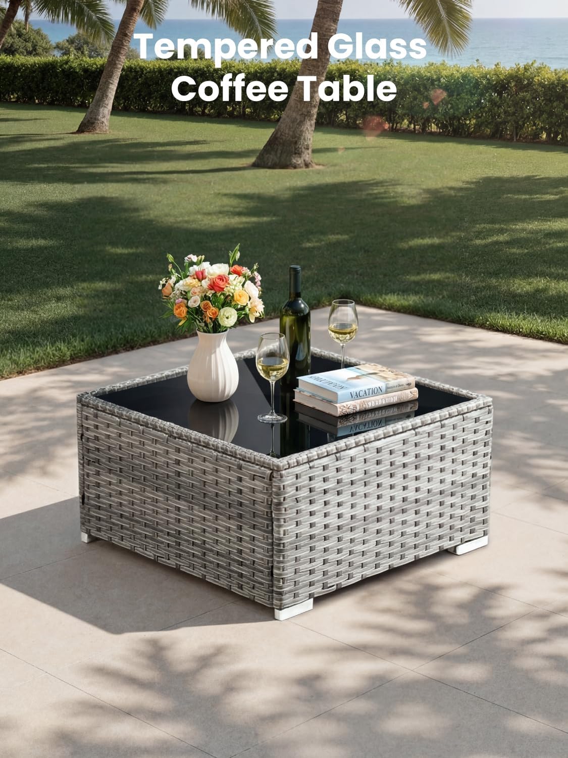 ovios Outdoor 5 Piece Coversation Set with Coffee Table,Sectional Patio Furniture Set with All-Weather Wicker Sofa,Modern Outside Couch for Balcony Backyard Pool, Grey