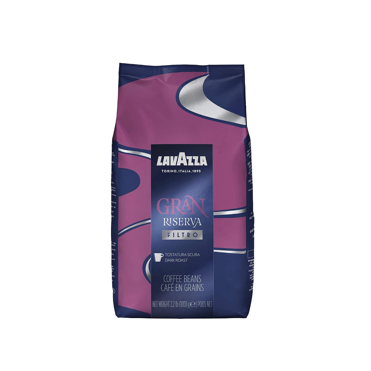 Lavazza Gran Riserva Filtro Whole Bean Coffee Dark Roast 2.2LB Bag, 100% Natural Arabica, Authentic Italian, Cocoa and Caramel aromatic notes (Pack of 6)