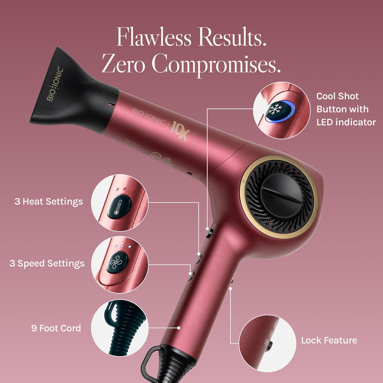 Bio Ionic 10X Ultralight Speed Hair Dryer, Blow Dryer with Adjustable Heat & Speed, Memory Function, Professional Hair Styling Tool for Fast, Frizz-Free Hairstyles