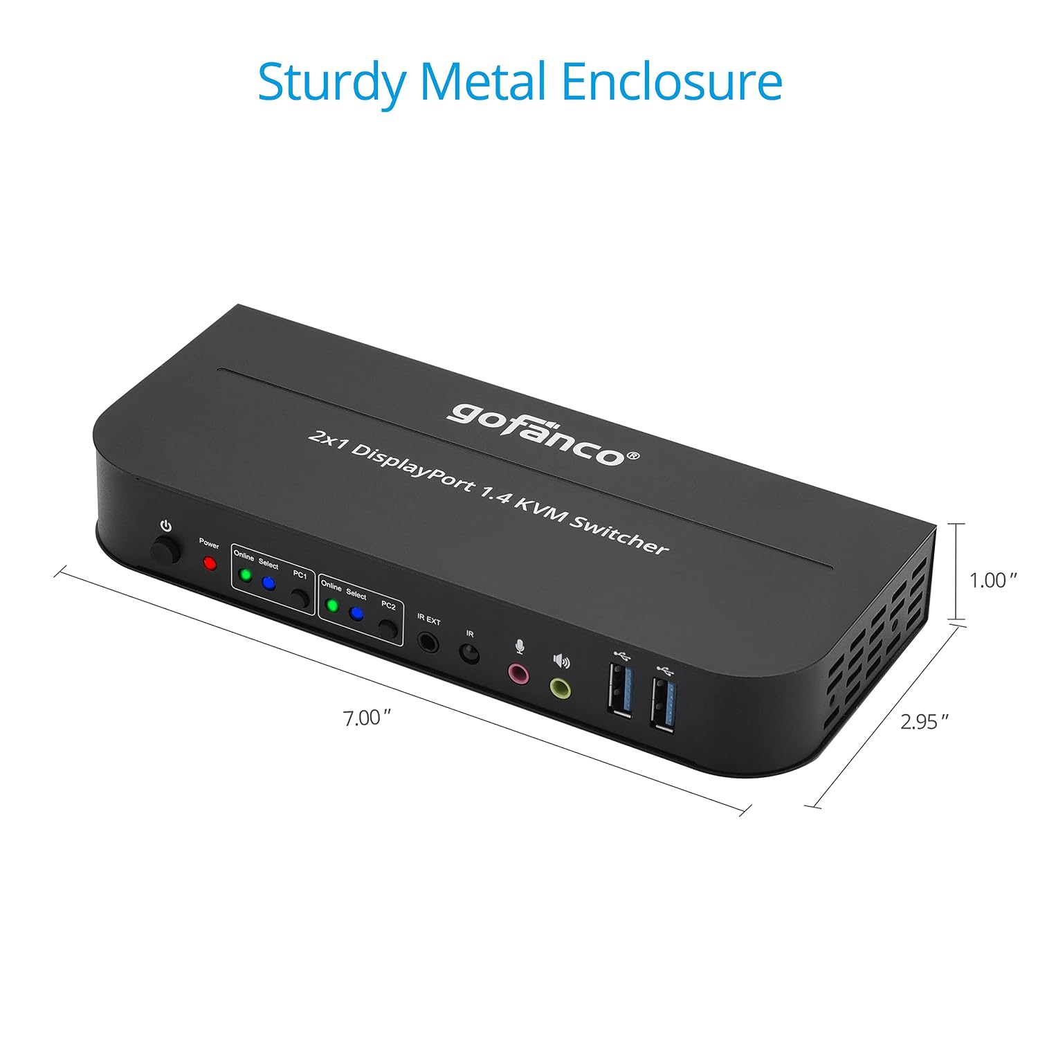 gofanco 2 Port 4K 60HZ DisplayPort KVM Switch with USB 3.0 – DisplayPort 1.4, 4K @60Hz 4:4:4, HDR, HDCP 2.2/1.4, USB Keyboard/Mouse, USB 3.0 Hub, MIC in, Stereo Out, IR Remote, Hotkeys (KVMDP-2P)