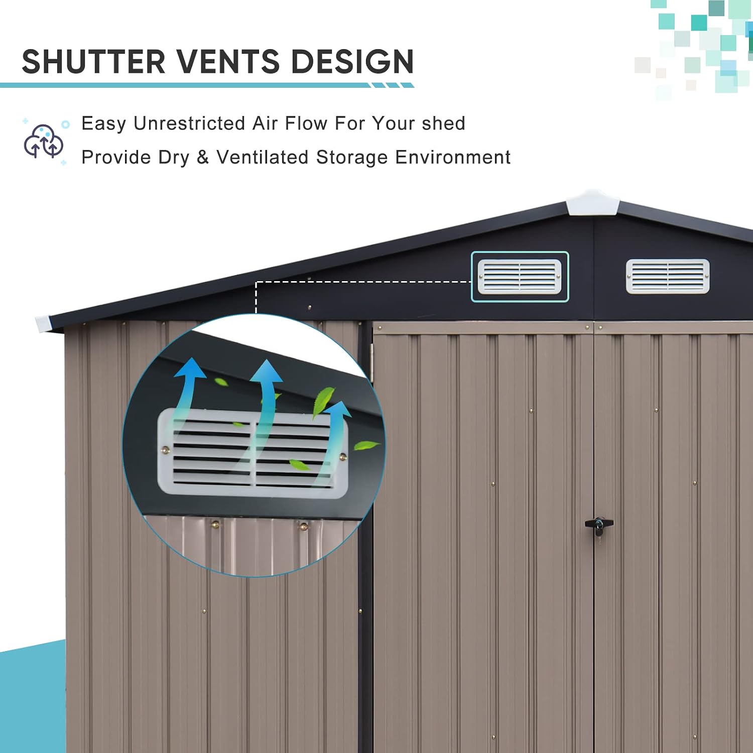 Verano Garden 8'x10' Outdoor Storage Shed, Large Galvanized Steel Metal Garden Shed, Double Door W/Lock, Outdoor Storage House for Backyard, Patio, Lawn(113.78'x88.58'x77.17')