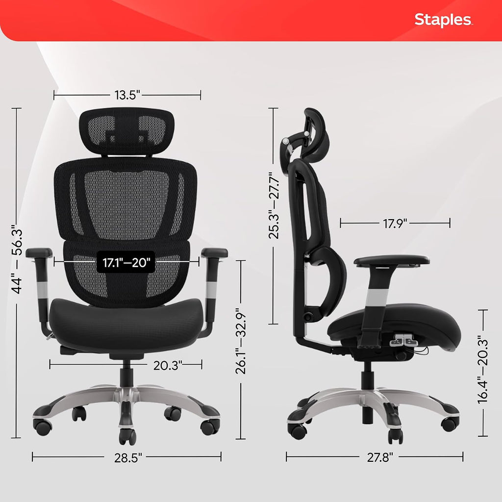 STAPLES Ergonomic Task Chair, Mesh, Ergonomic, Lumbar Support, Swivel, Black