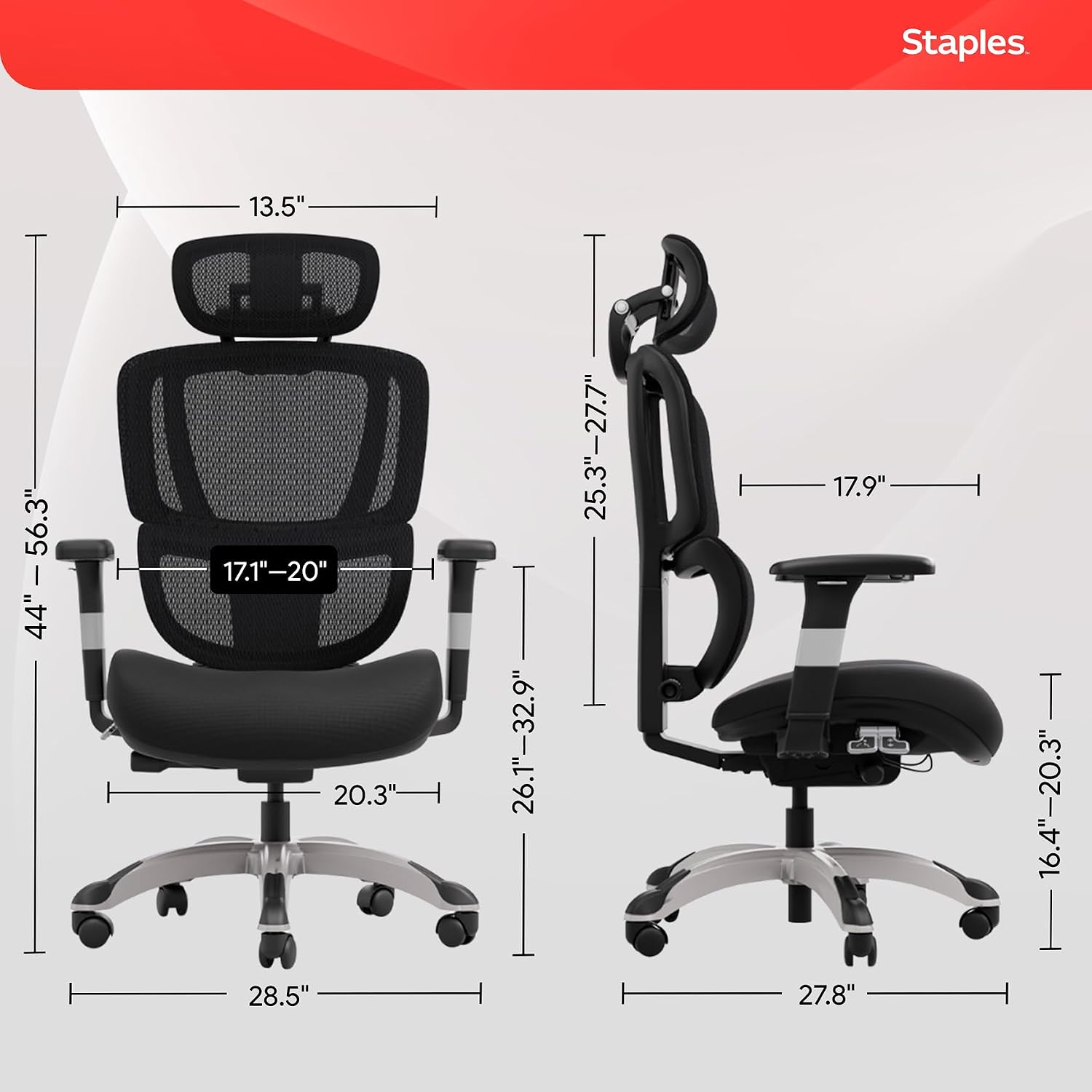 STAPLES Ergonomic Task Chair, Mesh, Ergonomic, Lumbar Support, Swivel, Black