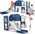 GAOMON 8 in 1 Toddler Slide Indoor Playground, Indoor Slide Toddler Playset for Toddlers 1-3, Kids Outdoor Playground with Basketball Hoop, Climber, Crawling Tunnel, Telescope, Toy Storage