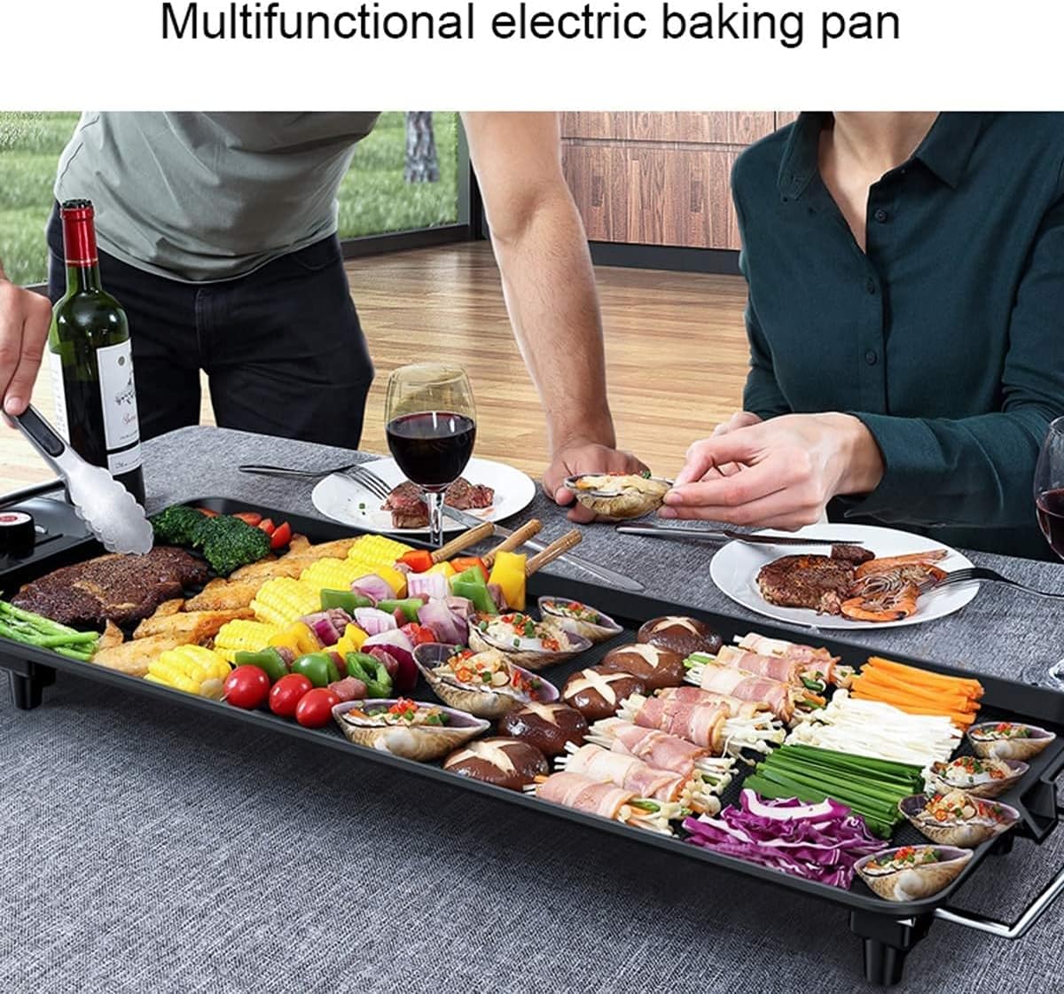 Electric Grills 2-In-1 Indoor Grill Smokeless Coated Non-Stick 1360 W with Cool-Touch Handle, for 2 4 People Extra Large Surface, 5-Level Control, Easy To Clean Black