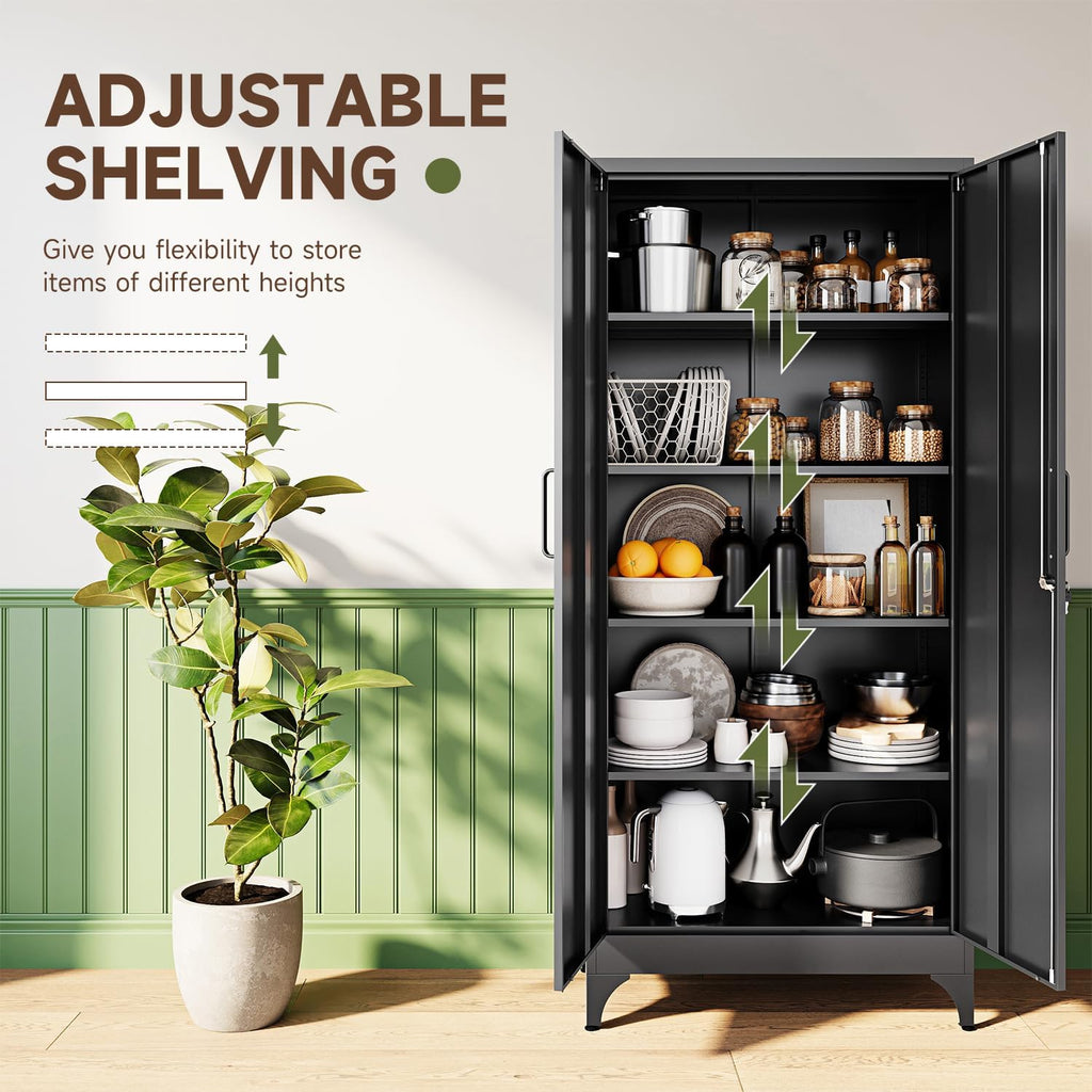 Letaya 71' H Metal Storage Cabinet with 2 Doors and 4 Shelves,Tall Kitchen Pantry Cabinets,Utility Pantry Organizers for Cupboard/Dining/Bathroom/Home Office/Garage, Steel Tool Cabinets