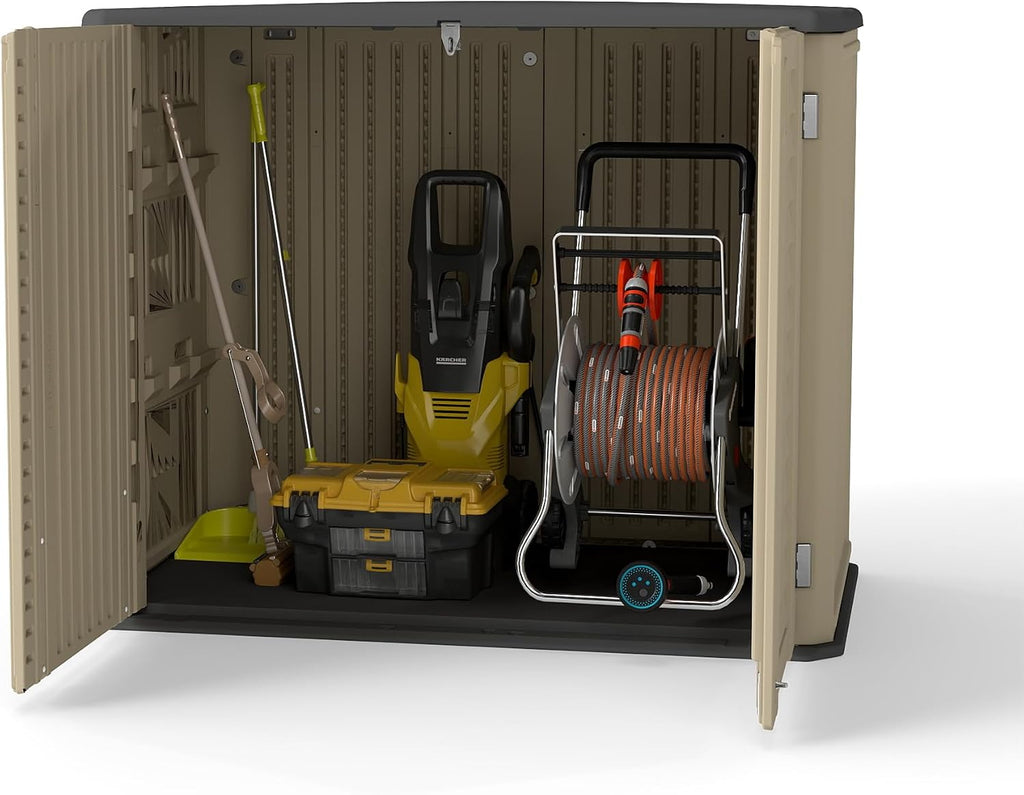 Rustic Brown Single Layer Outdoor Cabinet, Sized 50x29x91 Inches - A Waterproof Resin Shed for Stylishly Storing Your Backyard Tools