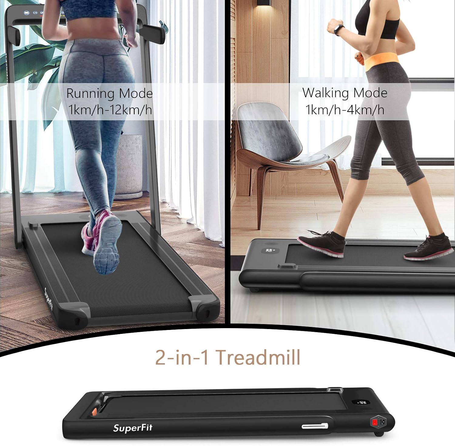 Goplus 2 in 1 Folding Treadmill with Dual Display, 2.25HP Superfit Under Desk Electric Pad Treadmill, Installation-Free, Blue Tooth Speaker, APP Control, Remote Control, Walking Jogging for Home