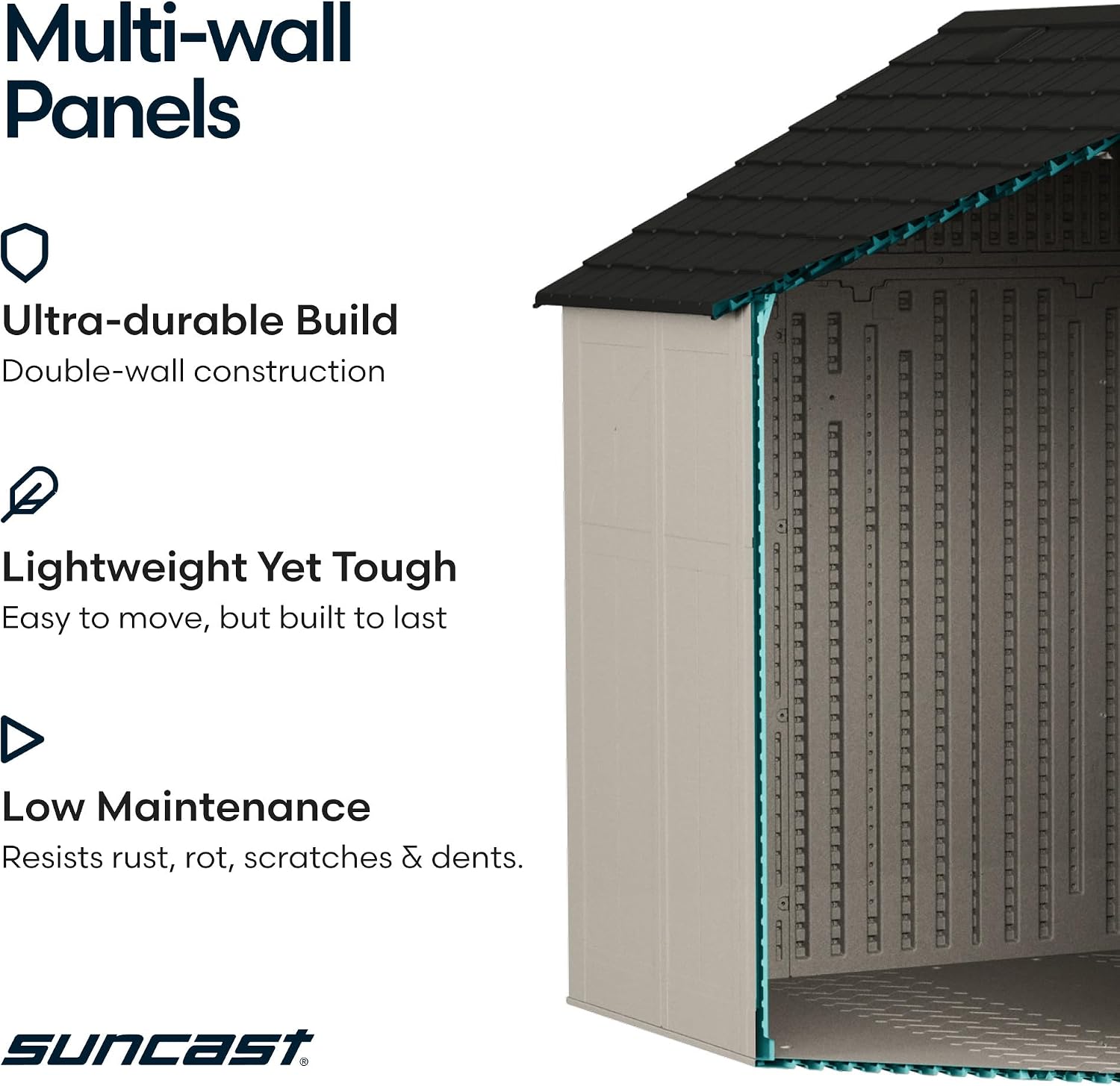 Suncast 8x10 Ft. Outdoor Storage Shed - Large Resin Outdoor Shed with Floor Included, Lockable Double Doors & Skylights. 547 Cu Ft Tremont Garden Resin Sheds for Lawn Tools, Riding Mowers, & Bikes