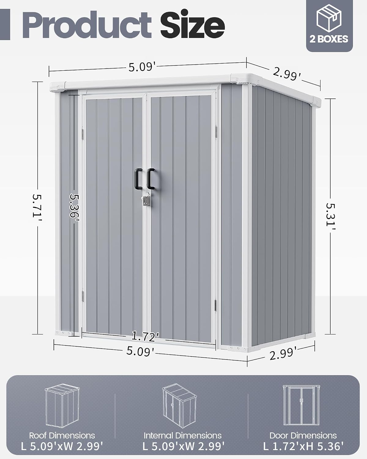 5x3 Resin Garden Sheds & Outdoor Storage on Clearance, Weather-Resistant Plastic Shed with Floor and Lockable Door for Garden Tools, Lawn Mower, Bike, Backyard Organization, Aritic Light Grey